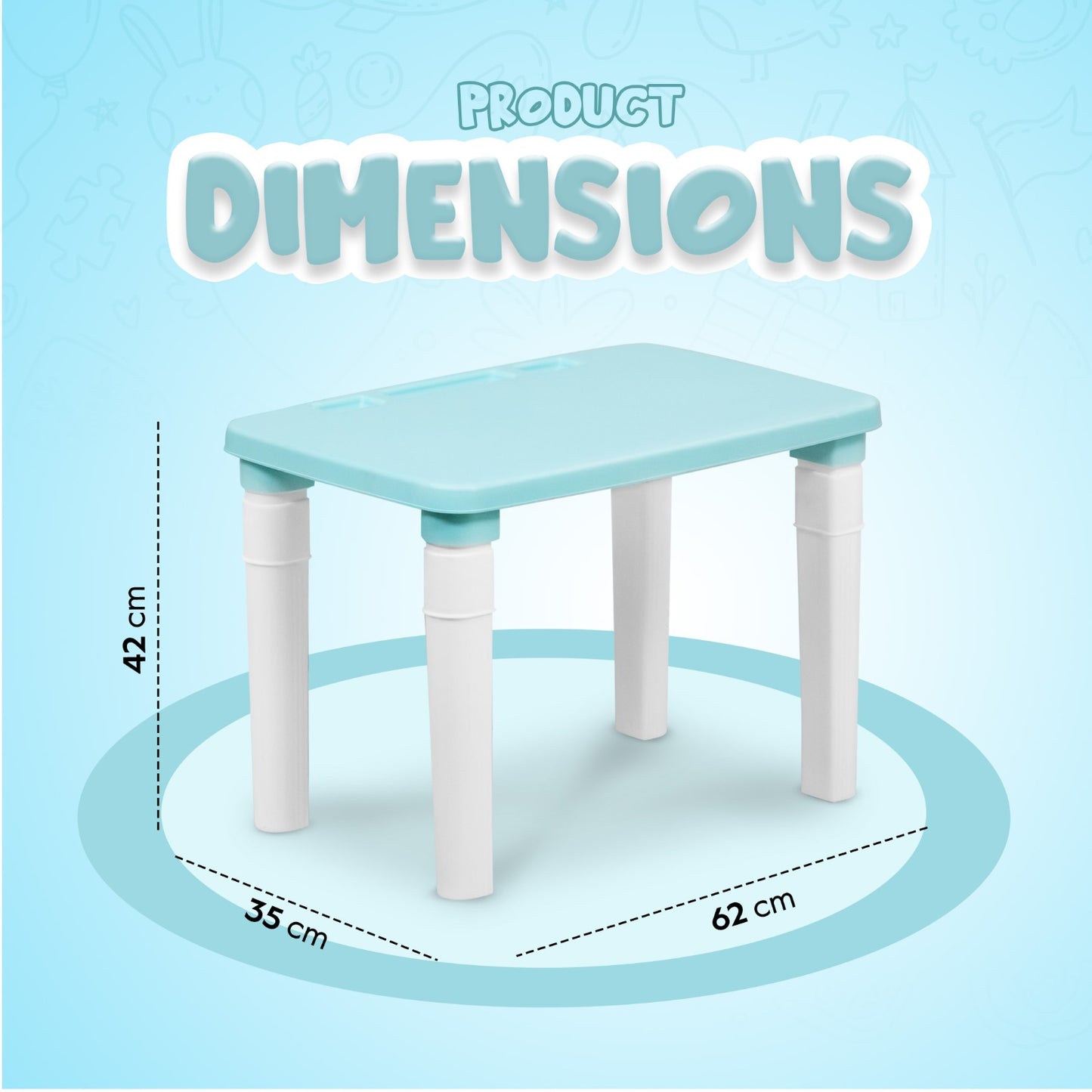 HAPPY BEAR Table and Chair Set for Kids Strong & Durable Plastic Made Rectangle Table with Box Space for Stationery 3 Level Height Adjustable (Blue)