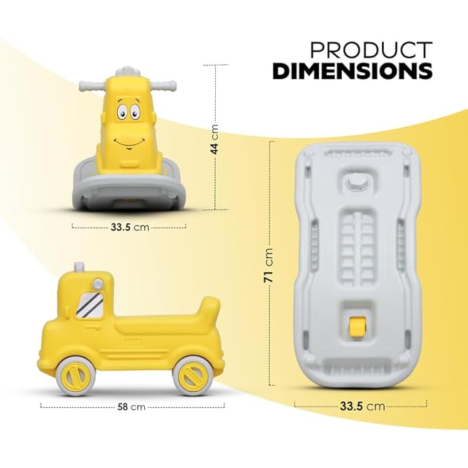 Happy Bear 3-in-1 Rock and Roll Ride-On | Push Car for 1 – 5 Years | Rocking Horse for Toddlers | Balance Board | Safe, Sturdy & Fun Indoor Toy - Yellow