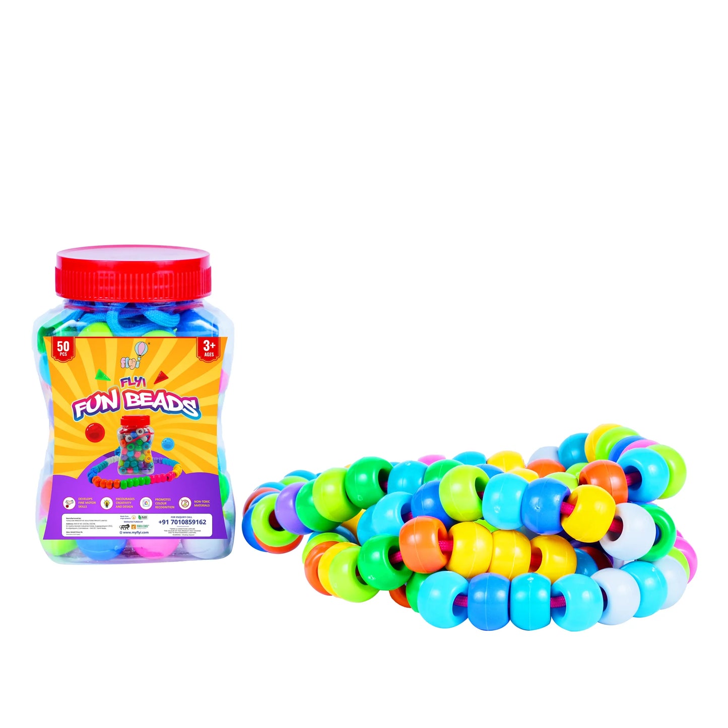 Fun Beads Toy Set for Kids Colorful Beads for Creative Play Age 3+ Years - Lacing Activity Toy | 100 Beads