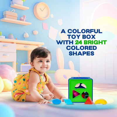 Shape Sorter Cube for Babies with 24 Bright Colored Shapes Stacking Toys - Fun Learning Toys for Two Year Olds