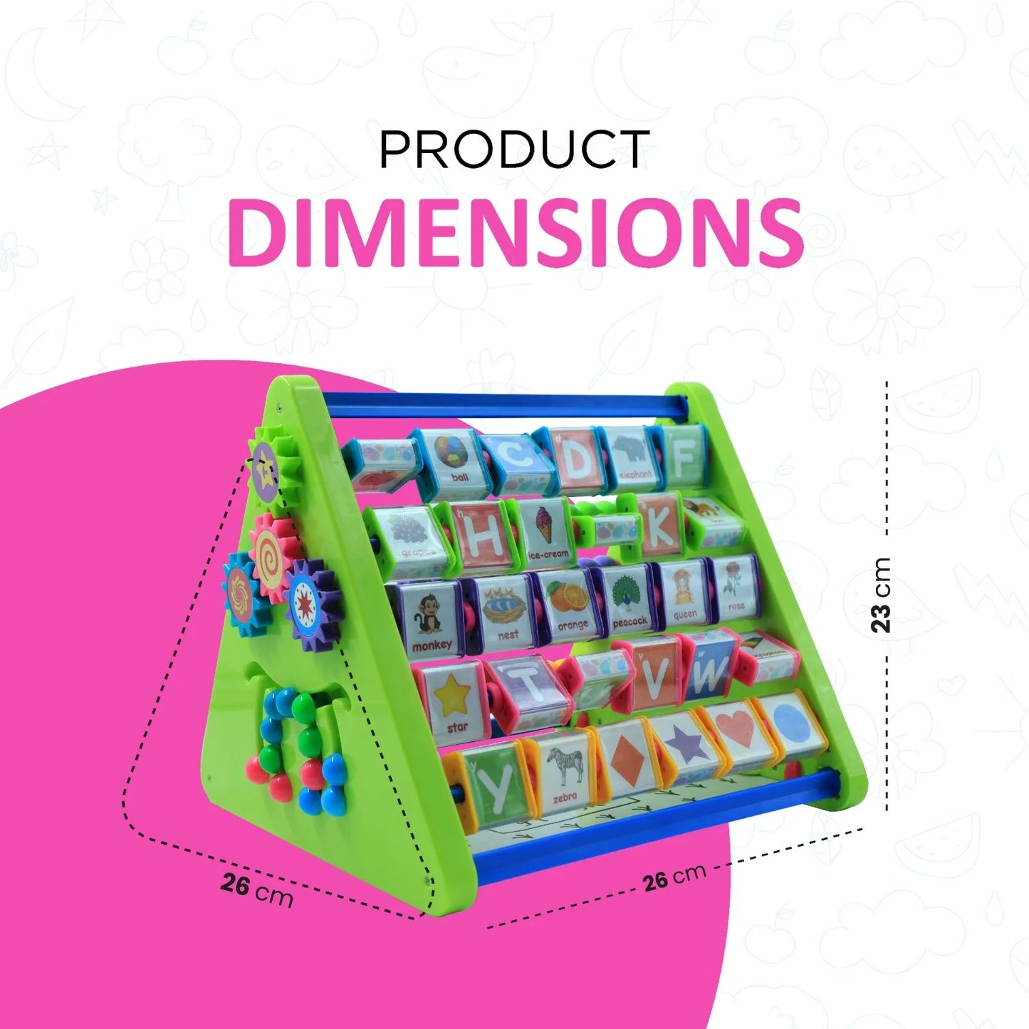 8-in-1 Activity Triangle Toy | Learn English Alphabets, Tamil Letters, States & capitals of India, Abacus, Draw & Writing Board, Clock & Spin Gears – Best Activity Toy for Preschoolers