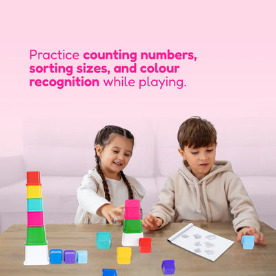 Montessori Stacking Cups for Toddlers & Babies – 9-Piece Colorful Set | Shape, Number & Color Recognition | Educational Toys