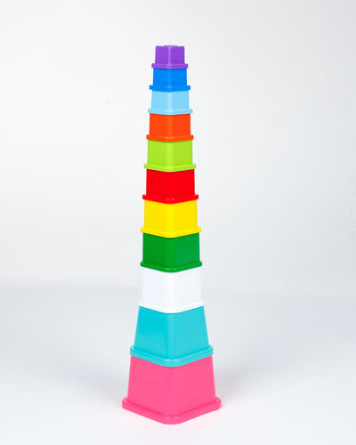 Montessori Stacking Cups for Toddlers & Babies – 9-Piece Colorful Set | Shape, Number & Color Recognition | Educational Toys